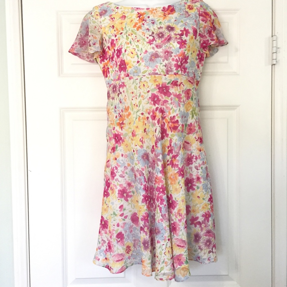Vintage 90s Kay Unger White Floral Dress size 2P